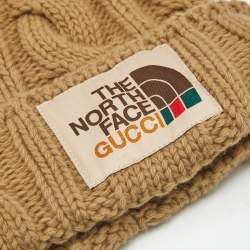 Pre Owned Gucci x The North Face Camel Brown Cable Knit  Pom Pom Beanie S