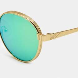 Pre Owned Gucci White/Gold Tone Mirrored GG0872S Round Sunglasses