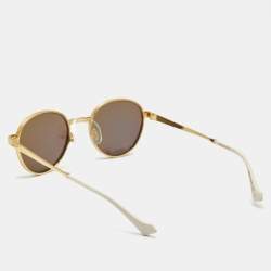 Pre Owned Gucci White/Gold Tone Mirrored GG0872S Round Sunglasses