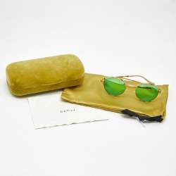 Pre Owned Gucci White/Gold Tone Mirrored GG0872S Round Sunglasses