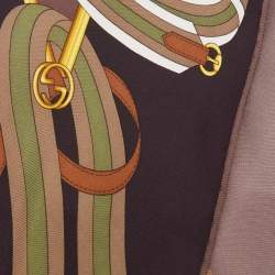 Pre Owned Gucci Multicolor Equestrian Print Silk Siden Scarf