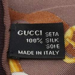 Pre Owned Gucci Multicolor Equestrian Print Silk Siden Scarf