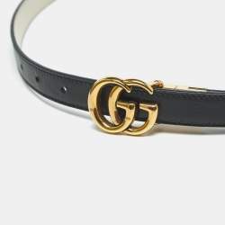 Pre Owned Gucci Black/White Leather GG Marmont Reversible Slim Belt 80 CM