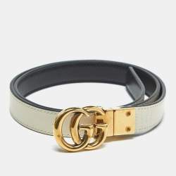 Pre Owned Gucci Black/White Leather GG Marmont Reversible Slim Belt 80 CM