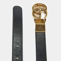 Pre Owned Gucci Black/White Leather GG Marmont Reversible Slim Belt 80 CM