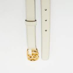 Pre Owned Gucci Off White Leather GG Marmont Slim Belt 75 CM