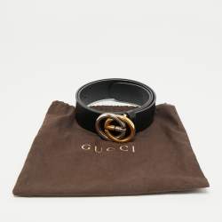 Pre Owned حزام غوتشي جلد أزرق بحري أبزيم حروف GG متشابكة 80 سم