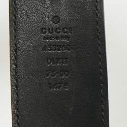 Pre Owned Gucci Black Leather Pearl Embellished Double G Buckle Belt 75 CM
