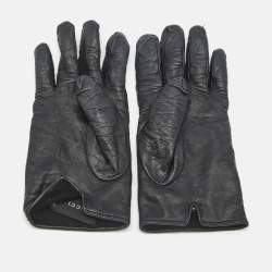 Pre Owned Gucci Black Matelassé Leather GG Marmont Gloves S