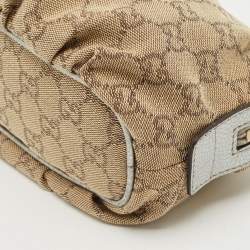 Pre Owned Gucci Beige/Silver GG Canvas and Leather Bamboo Cosmetic Pouch