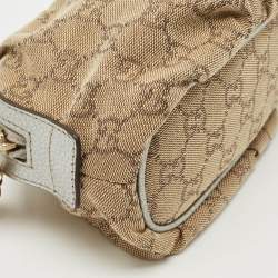 Pre Owned Gucci Beige/Silver GG Canvas and Leather Bamboo Cosmetic Pouch