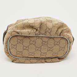 Pre Owned Gucci Beige/Silver GG Canvas and Leather Bamboo Cosmetic Pouch
