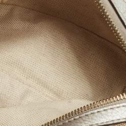 Pre Owned Gucci Beige/Silver GG Canvas and Leather Bamboo Cosmetic Pouch