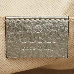 Pre Owned Gucci Beige/Silver GG Canvas and Leather Bamboo Cosmetic Pouch