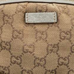 Pre Owned Gucci Beige/Silver GG Canvas and Leather Bamboo Cosmetic Pouch
