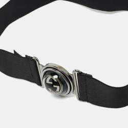 Pre Owned Gucci Black Elastic Interlocking G Belt 75 CM