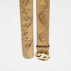 Pre Owned Gucci Gold Python 1973 Buckle Belt 90 CM