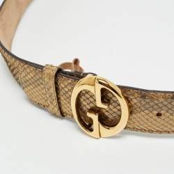 Pre Owned Gucci Gold Python 1973 Buckle Belt 90 CM