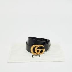 Pre Owned Gucci Black Leather GG Marmont Buckle Belt 70 CM