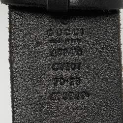 Pre Owned Gucci Black Leather GG Marmont Buckle Belt 70 CM
