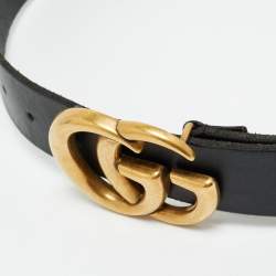 Pre Owned Gucci Black Leather GG Marmont Buckle Belt 70 CM