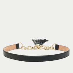 Pre Owned Gucci Black Leather Horsebit Tassel Waist Belt 90 CM