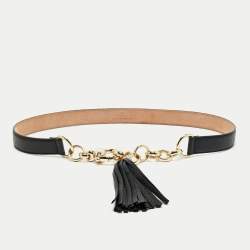 Pre Owned Gucci Black Leather Horsebit Tassel Waist Belt 90 CM