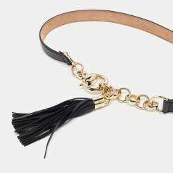 Pre Owned Gucci Black Leather Horsebit Tassel Waist Belt 90 CM