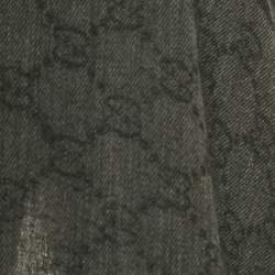 Pre Owned Gucci Black Fur Trim GG Supreme Wool and Silk Shawl