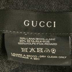 Pre Owned Gucci Black Fur Trim GG Supreme Wool and Silk Shawl