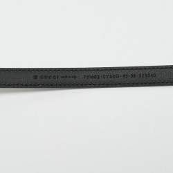 Pre Owned Gucci Black Leather Logo Slim Waist Belt 95CM