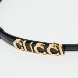 Pre Owned Gucci Black Leather Logo Slim Waist Belt 95CM