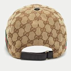 Pre Owned Gucci Beige Logo Monogram Canvas Stripe Detail Baseball Cap M