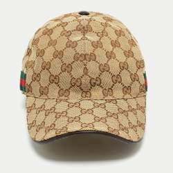 Pre Owned Gucci Beige Logo Monogram Canvas Stripe Detail Baseball Cap M