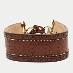 Pre Owned Gucci Brown Leather Embellished Tassel Waist Wide Belt 70CM