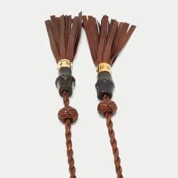 Pre Owned Gucci Brown Leather Embellished Tassel Waist Wide Belt 70CM