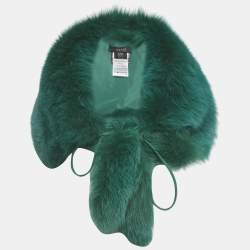 Pre Owned Gucci Green Fox Fur & Leather Trim Neck Collar