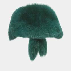 Pre Owned Gucci Green Fox Fur & Leather Trim Neck Collar