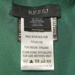 Pre Owned Gucci Green Fox Fur & Leather Trim Neck Collar