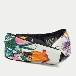 Pre Owned Gucci White Floral-Snake Print Silk Headband
