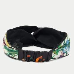 Pre Owned Gucci White Floral-Snake Print Silk Headband