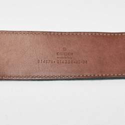 Pre Owned Gucci Tan/Green Fabric and Leather Web Interlocking G Buckle Belt 85CM