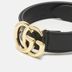 Pre Owned Gucci Black Leather GG Marmont Buckle Belt 85CM