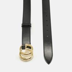 Pre Owned Gucci Black Leather GG Marmont Buckle Belt 85CM