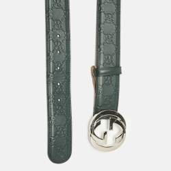 Pre Owned Gucci Green Guccissima Leather Interlocking G Buckle Belt 90 CM