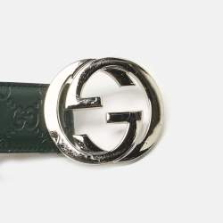 Pre Owned Gucci Green Guccissima Leather Interlocking G Buckle Belt 90 CM