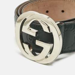 Pre Owned Gucci Green Guccissima Leather Interlocking G Buckle Belt 90 CM