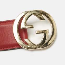 Pre Owned Gucci Red Leather Interlocking G Buckle Belt 95 CM