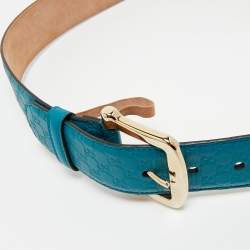 Pre Owned Gucci Teal Green Microguccissima Leather Buckle Belt 80CM