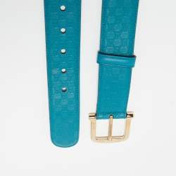 Pre Owned Gucci Teal Green Microguccissima Leather Buckle Belt 80CM